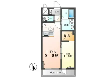 つくば市上横場アパートA棟(1LDK/1階)の間取り写真
