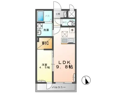 つくば市上横場アパートA棟(1LDK/1階)の間取り写真