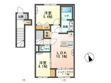 /上横場アパートB(2LDK/2階)の間取り写真