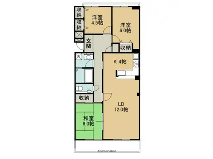 パークヒルつくば吾妻3-204(3LDK/2階)の間取り写真