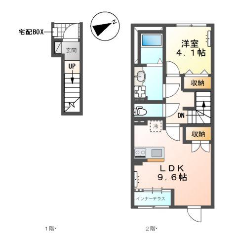 土浦市蓮河原新町 (1LDK/2階)の間取り写真