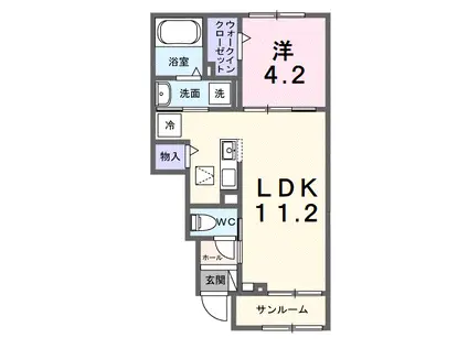 ツリーベルヒルズ(1LDK/1階)の間取り写真