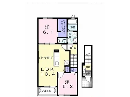 ケイ・モアール(2LDK/2階)の間取り写真