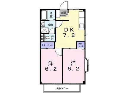 サンライズメグミB(2DK/2階)の間取り写真