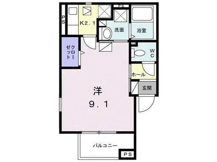 ハイム夢みの(1K/1階)の間取り写真