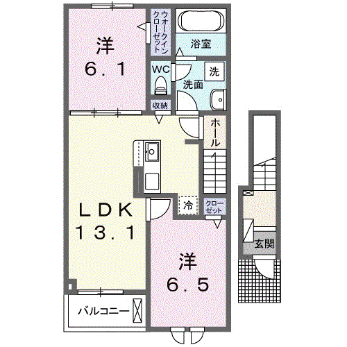 ハッフルパフⅠ(2LDK/2階)の間取り写真