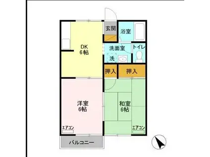 シェリールアタゴⅡⅢ(2DK/2階)の間取り写真