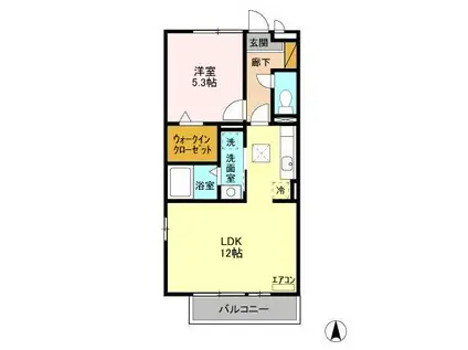 コリーヌ・ドゥ(1LDK/1階)の間取り写真