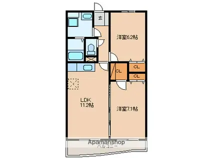 ピノ・フェリーチェ1番館(2LDK/2階)の間取り写真