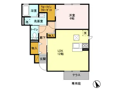 ベル・アジュールB棟(1LDK/1階)の間取り写真