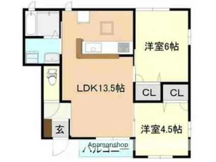 コンアモーレ(2LDK/1階)の間取り写真