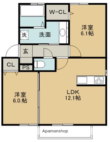グランメゾン松ヶ丘(2LDK/1階)の間取り写真