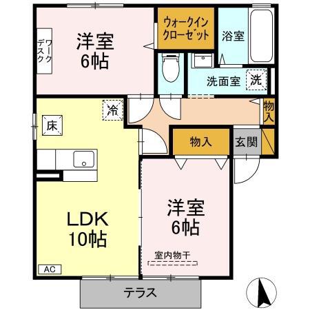 リビングタウンみどりの(2LDK/1階)の間取り写真