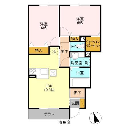 スローライフさしまⅡ(2LDK/1階)の間取り写真