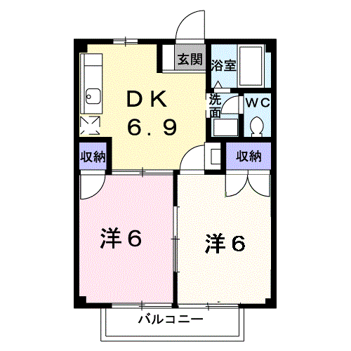 アンプルール足崎Ⅱ(2DK/2階)の間取り写真