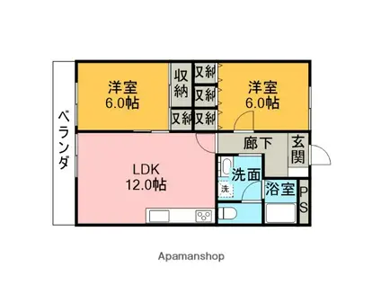 宇都宮東ハイツ(2LDK/4階)の間取り写真