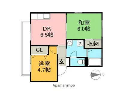 フォンテーヌT&HB棟(2DK/2階)の間取り写真