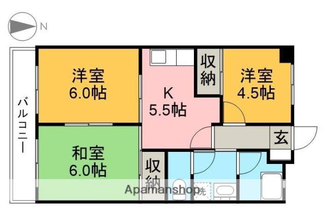明保野ハイツ(3DK/2階)の間取り写真