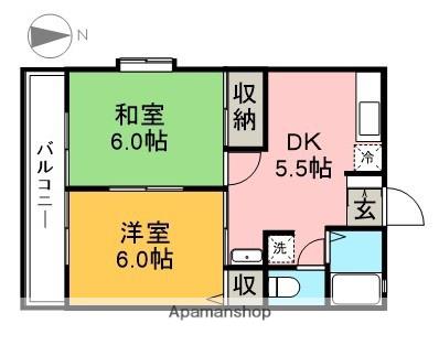 グリーンフラットA(2K/2階)の間取り写真