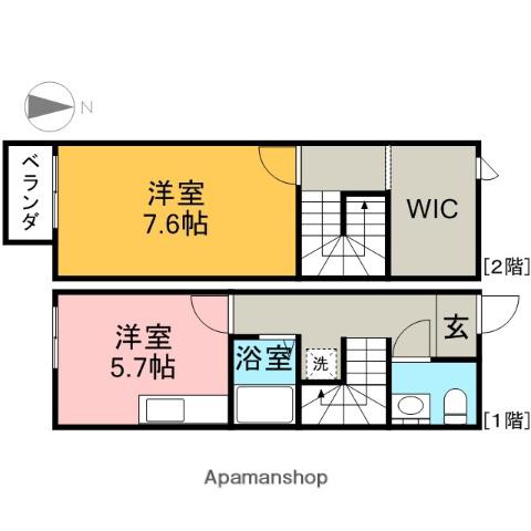 カームテクノ(1SDK/2階)の間取り写真