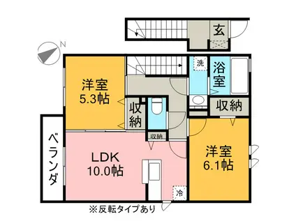 フォーゲルテラス グリューン Ⅵ(2LDK/2階)の間取り写真
