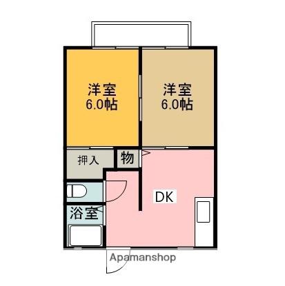 毛塚ハイツA(2DK/2階)の間取り写真