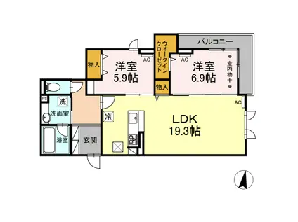 カーサ アンビシオン(2LDK/2階)の間取り写真