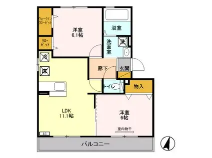 グランビューコートB棟(2LDK/1階)の間取り写真