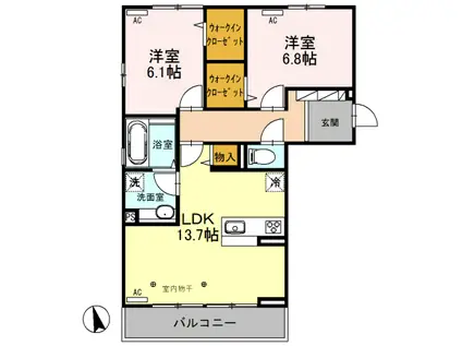 ルミエール中今泉(2LDK/3階)の間取り写真