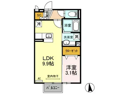 シェモア・パール(ワンルーム/2階)の間取り写真