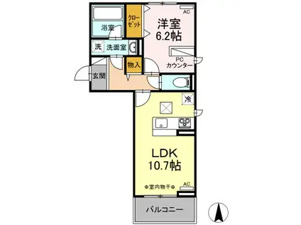 アヴニールプラス(1LDK/1階)の間取り写真