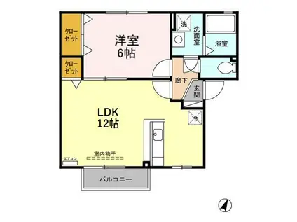 半田ハイツD棟(1LDK/2階)の間取り写真