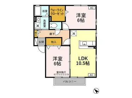 ウィルモア鶴A棟(2LDK/2階)の間取り写真