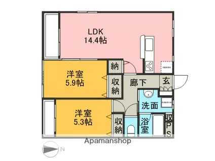 グランベール(2LDK/5階)の間取り写真