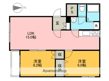 ハイマート岩曽Ⅰ(2LDK/3階)の間取り写真