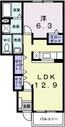 エレヴァ—トピアD(1LDK/1階)の間取り写真