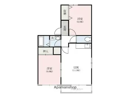 パークグランデ 足利(2LDK/2階)の間取り写真