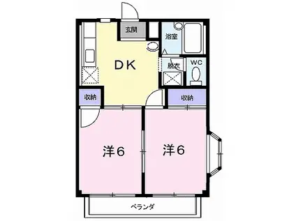 パールハイツD(2DK/2階)の間取り写真