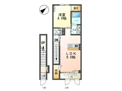 ネオ・プレミアム B棟(1LDK/2階)の間取り写真