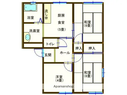 ラフォーレ福居5B(3DK/2階)の間取り写真