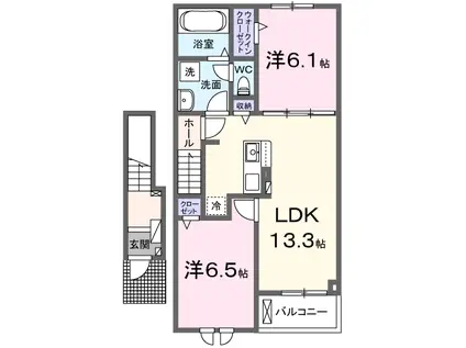 大泉町坂田アパート C(2LDK/2階)の間取り写真