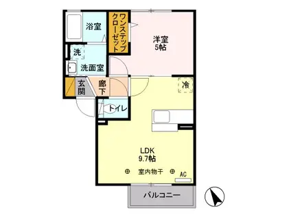 グランソレイユB(1LDK/2階)の間取り写真