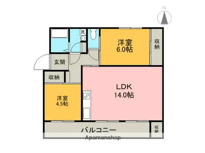 ドムス東長岡A棟(2LDK/5階)の間取り写真