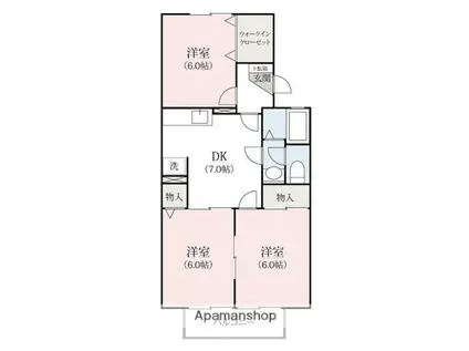 トレファルコB棟(3DK/2階)の間取り写真