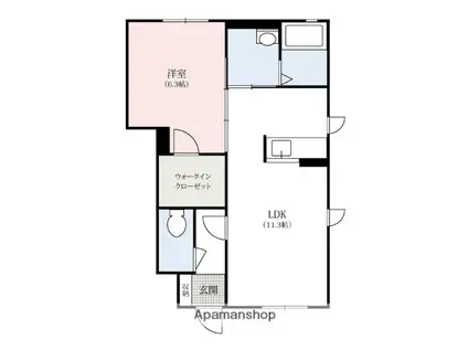 ネオシティD(1LDK/1階)の間取り写真