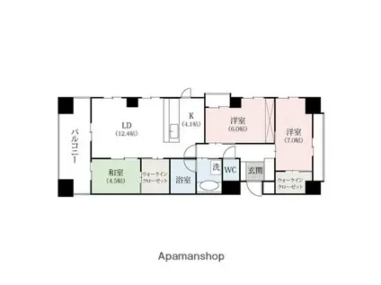 サーパス高崎栄町(3LDK/6階)の間取り写真