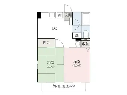 ルミエールB(2DK/2階)の間取り写真