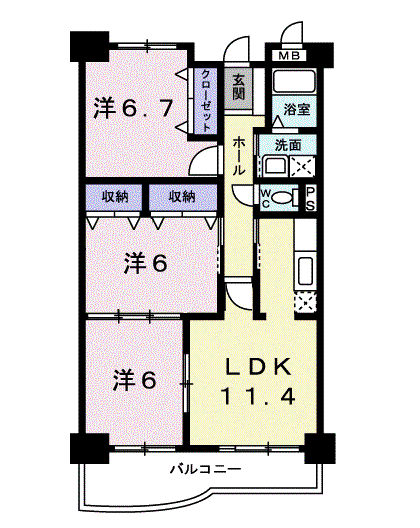 セレブリティⅠ(3LDK/2階)の間取り写真