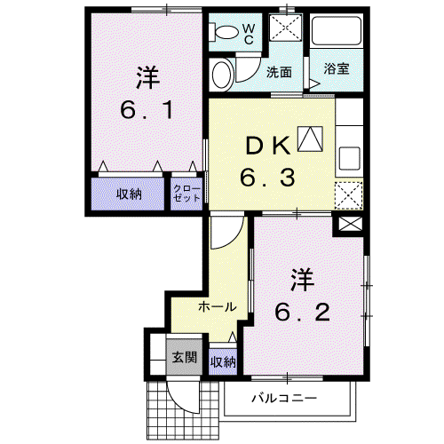 サンルームガルテンⅡ(2DK/1階)の間取り写真