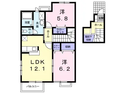 パインフィールドB(2LDK/2階)の間取り写真